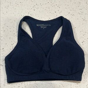 Beyond Yoga Navy Lift your Spirits Bra with Stretch Fabric